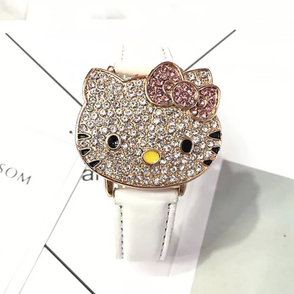 HELLO KITTY WHITE LEATHER STRAP WATCH - NEW!